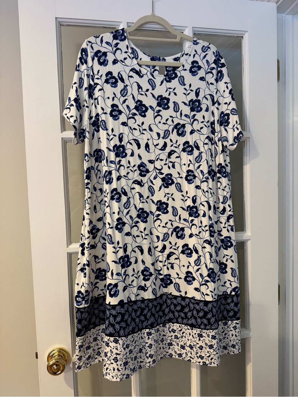 J. Jill Wearever Collection White Midi Dress with Blue Floral Print